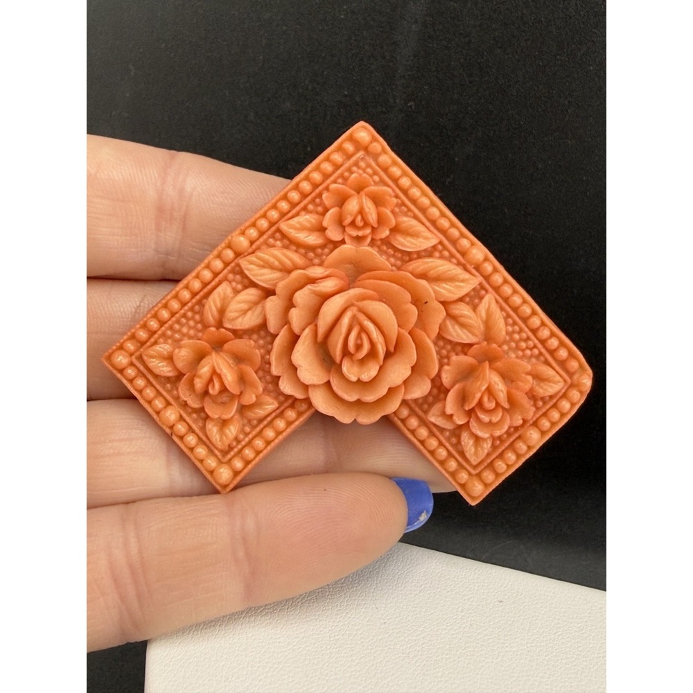 Vintage Celluloid Brooch Molded Orange Flower - Picture 4 of 6